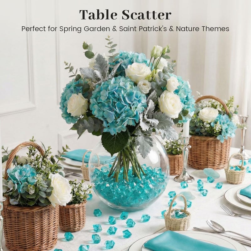 DomeStar Teal Fake Ice Rocks, 150PCS Acrylic Gems Crystals Plastic Shamrock Diamonds Centerpiece for Vase Fillers DIY Craft Wedding Party Table Scatter Decorations - Image 4