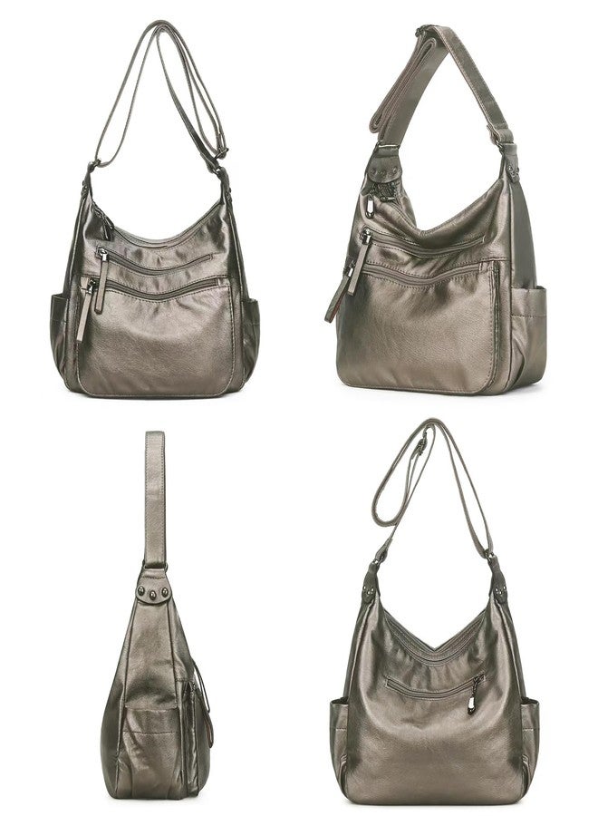Artwell Women Crossbody Bag Soft PU Leather Purses and Handbags Multi Pocket Hobo Shoulder Bag (Bronze) - Image 2