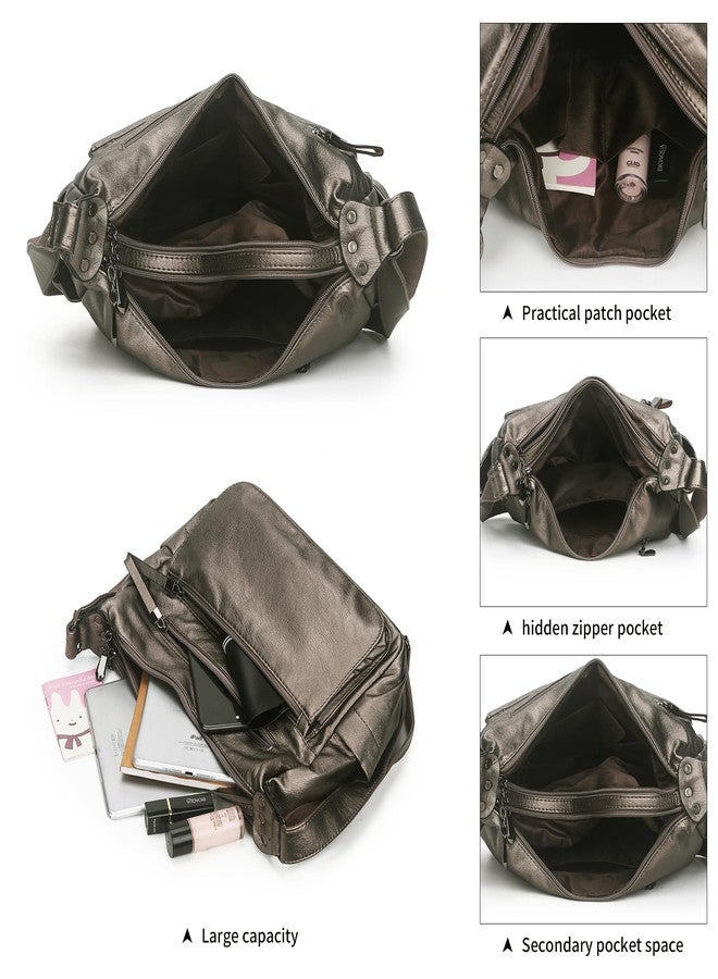 Artwell Women Crossbody Bag Soft PU Leather Purses and Handbags Multi Pocket Hobo Shoulder Bag (Bronze) - Image 5