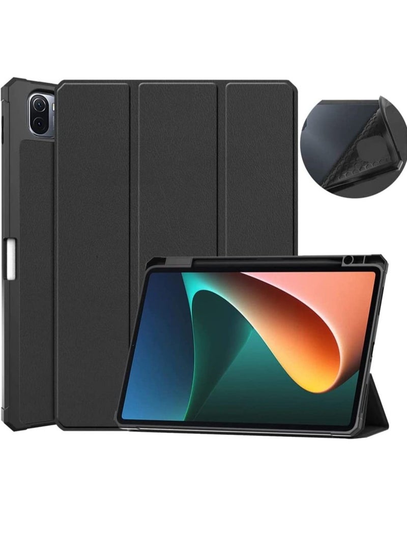 Case For Xiaomi Pad 5/Pad 5 Pro 2021 Tri-Fold Smart TPU Back Stand Tablet Cover with Pencil Holder for mipad 5 pro 5G (Black) - Image 1