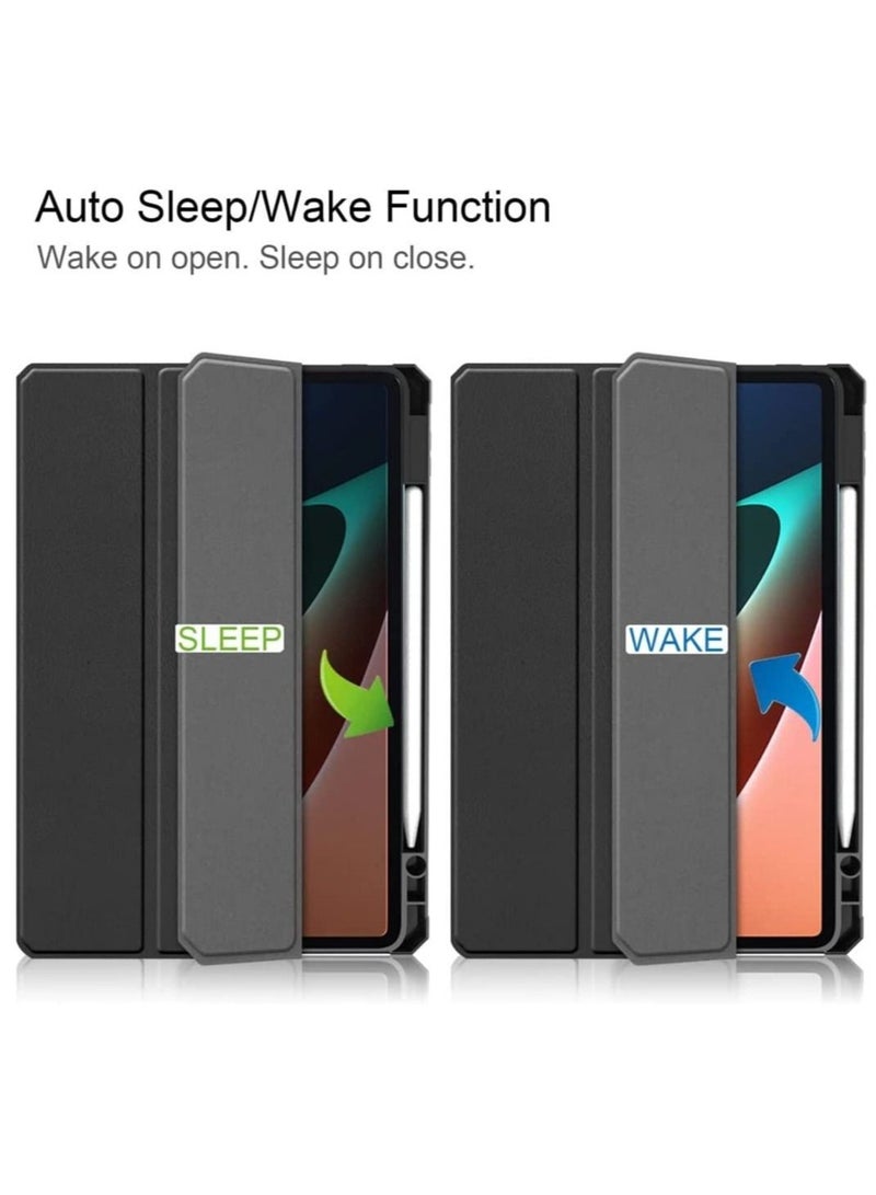 Case For Xiaomi Pad 5/Pad 5 Pro 2021 Tri-Fold Smart TPU Back Stand Tablet Cover with Pencil Holder for mipad 5 pro 5G (Black) - Image 3