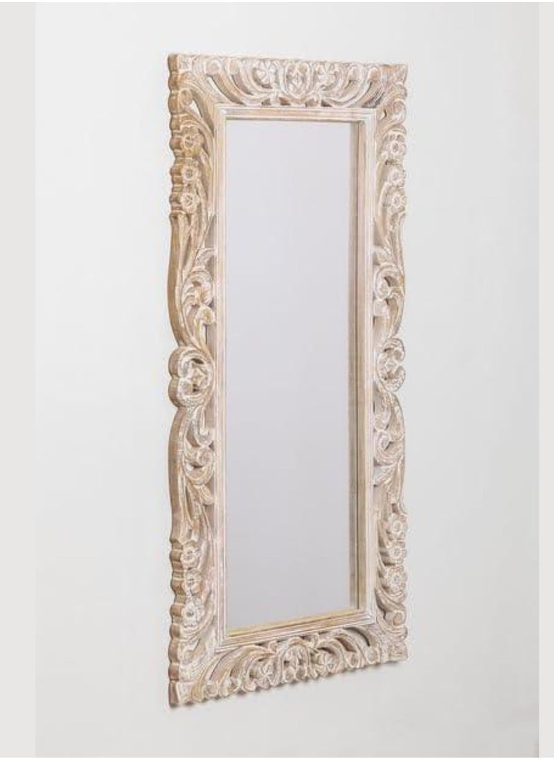 Wooden Twist Wooden Twist Antique Traditional Floral Design Mango Wood Hand Carved Decorative Wall Standing Frame ( With Mirror )  - Image 2