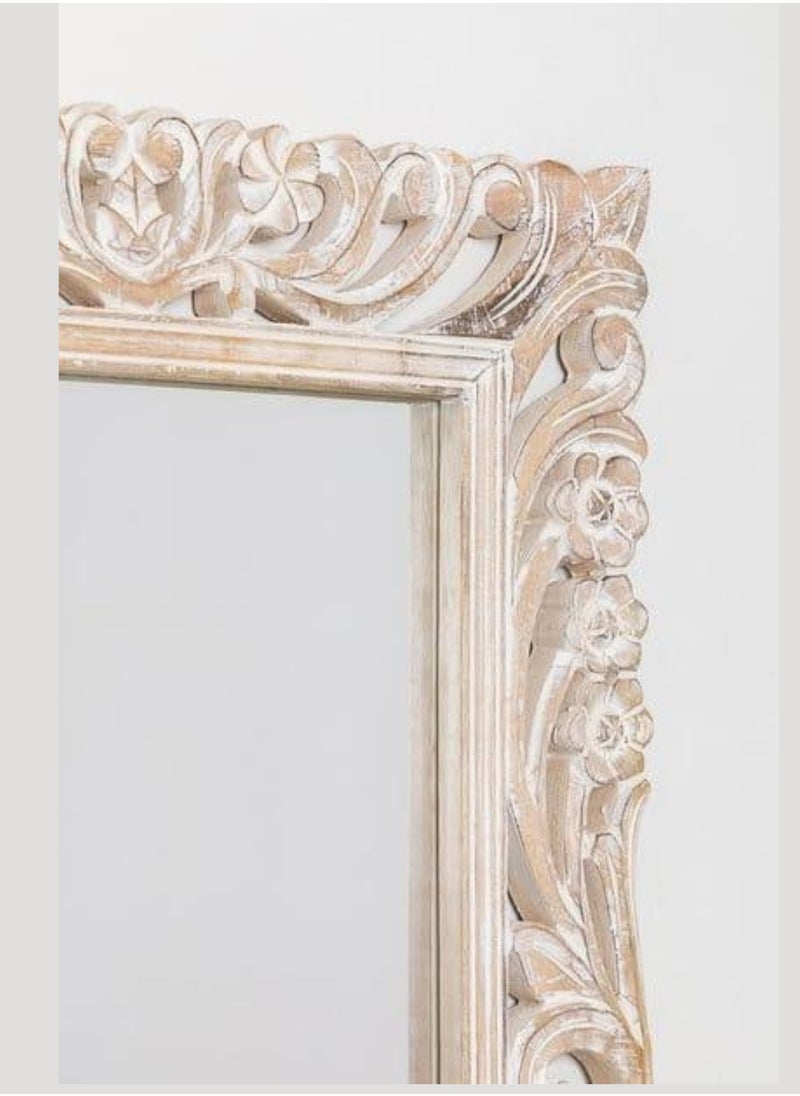 Wooden Twist Wooden Twist Antique Traditional Floral Design Mango Wood Hand Carved Decorative Wall Standing Frame ( With Mirror )  - Image 4