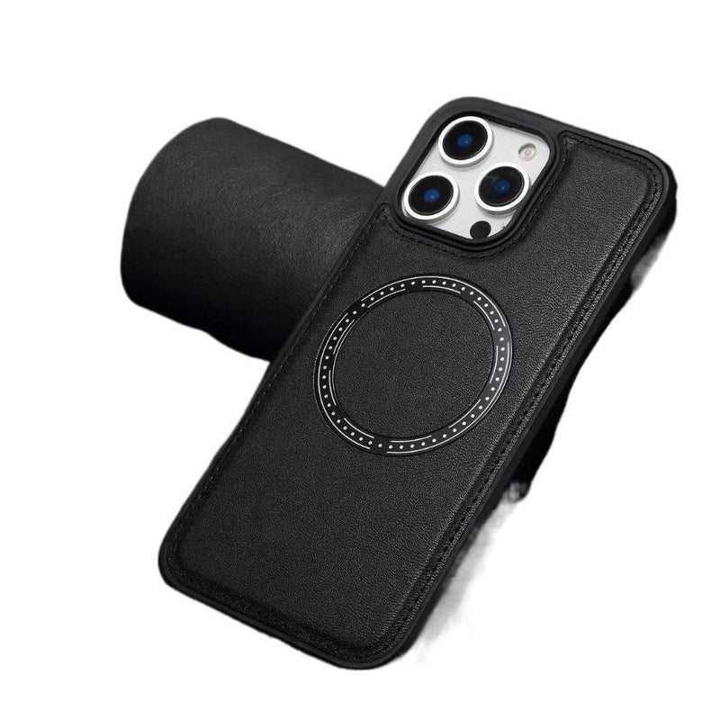 Leather Texture MagSafe Case for iPhone 13 with Drop Protection and Strong Magnetic plus Shockproof plus Full Coverage in Black - ModaStar - Image 1