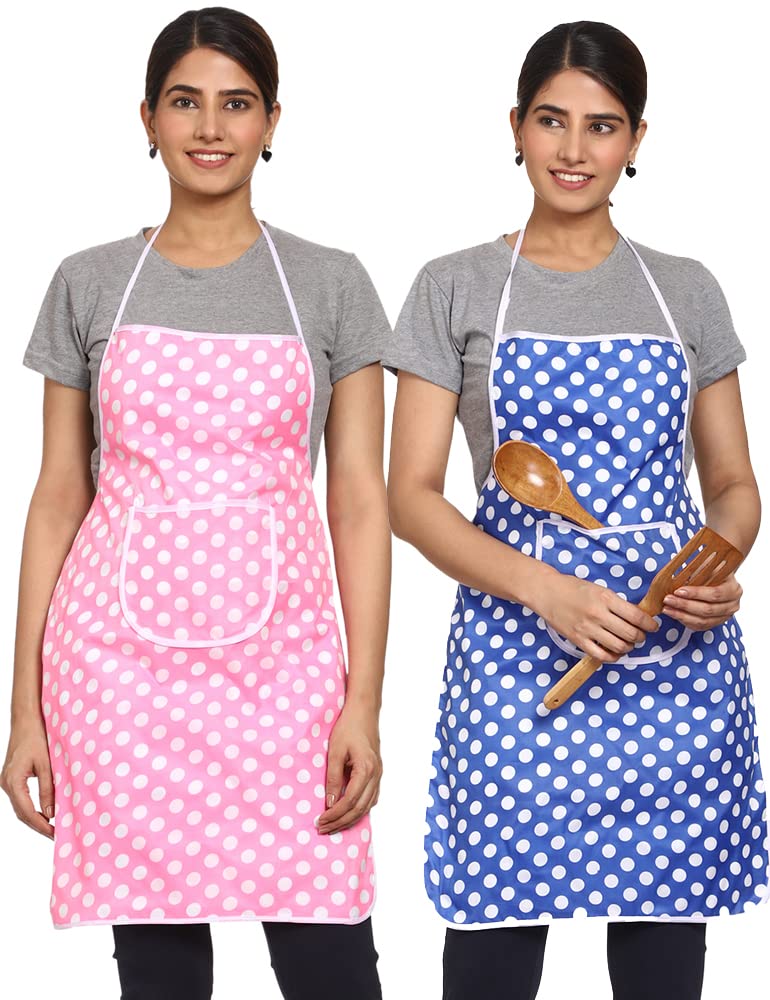 JMi Polyester Fabric Polka Dot Waterproof Apron with Long Ties & Multipurpose Large Pocket Free Size For Cooking Dusting Home Kitchen Restaurant Multipurpose for Men & Women Unisex Apron. (Pack of 2) - Image 1