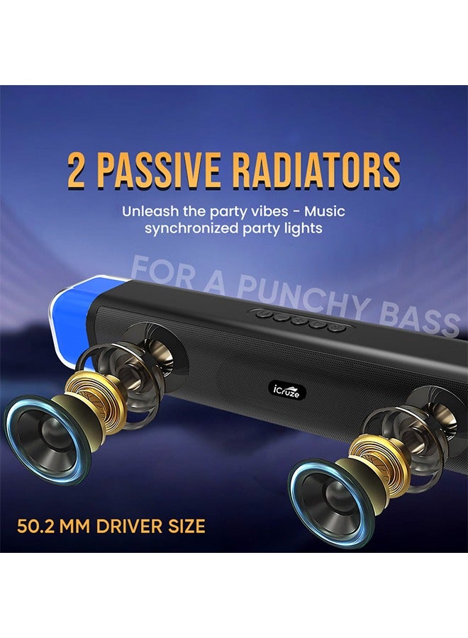 آي كروز iCruze Neonbass مكبر صوت لاسلكي 16 وات بتقنية البلوتوث 5.0 مع إضاءة LED RGB لأجهزة الكمبيوتر المخصصة للألعاب، 2000 مللي أمبير/ساعة/بطاقة SD/AUX/USB/راديو FM/مدة تشغيل 6 ساعات - Image 5