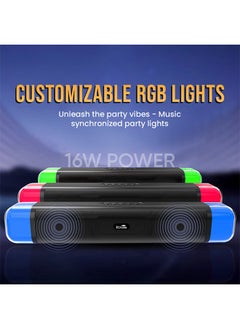 Neonbass Wireless 16W Bluetooth 5.0 Soundbar with RBG LED for Gaming PC, 2000mAh/SD Card/AUX/USB/FM Radio/6 hours Playtime - pzsku/ZB601A8F8C298F12DC432Z/45/_/1737989969/42613099-e3f4-41d4-972e-e55845bf1504