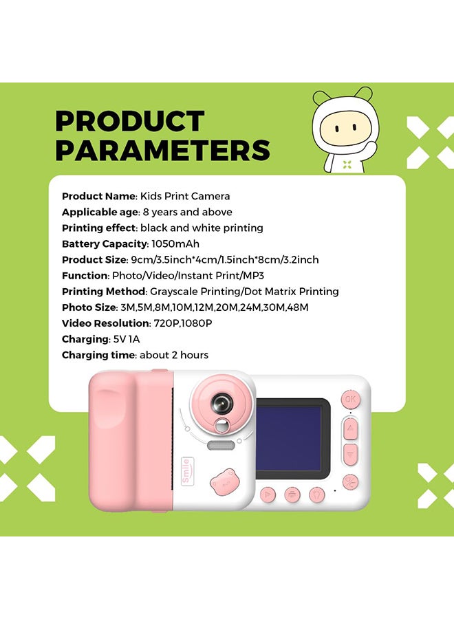 شو وو كاميرا أطفال بطباعة فورية 2.4 بوصة 1080 بكسل كاميرا فيديو رقمية للأطفال مع تقريب رقمي 10x وبطاقة TF - Image 5