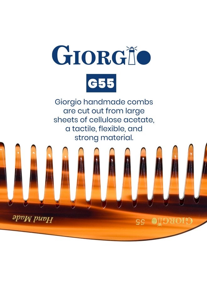 جورجيو مشط جيورجيو جي 55 واسع الأسنان لفك تشابك الشعر المبلل، مشط شعر لفك تشابك الشعر الرقيق إلى المتوسط، أمشاط شعر للنساء، مشط يدوي الصنع بأسنان كبيرة، مشط أشعل النار، مقطوع بالمنشار ومصقول يدويًا - Image 5