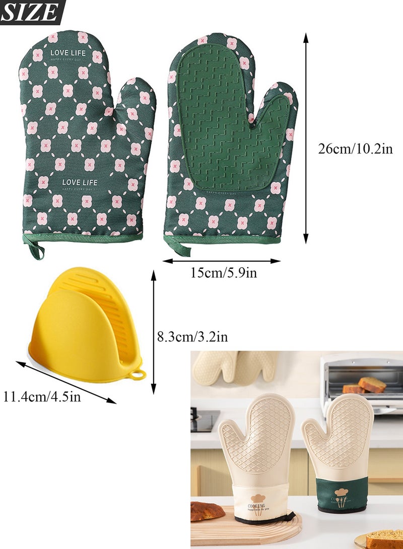 General Qiccijoo 1 Pair Silicone Oven Mitts and Pot Holders Sets，Extreme Heat Resistant BBQ Gloves,Extra Long Oven Mitts for Kitchen Baking Cooking Slip Resistant Flexible Oven Gloves(Green)  - Image 2