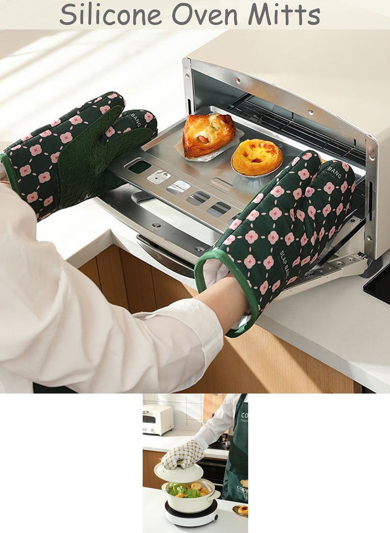 General Qiccijoo 1 Pair Silicone Oven Mitts and Pot Holders Sets，Extreme Heat Resistant BBQ Gloves,Extra Long Oven Mitts for Kitchen Baking Cooking Slip Resistant Flexible Oven Gloves(Green)  - Image 3