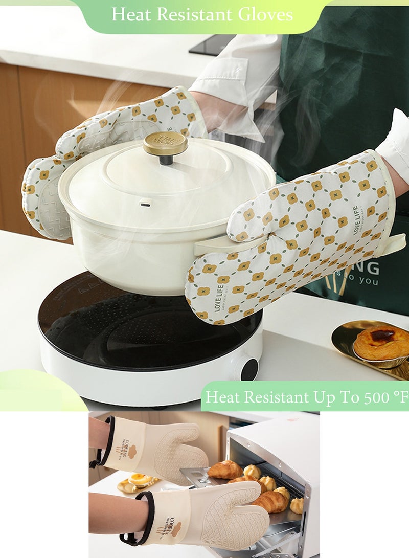 General Qiccijoo 1 Pair Silicone Oven Mitts and Pot Holders Sets，Extreme Heat Resistant BBQ Gloves,Extra Long Oven Mitts for Kitchen Baking Cooking Slip Resistant Flexible Oven Gloves(Green)  - Image 4
