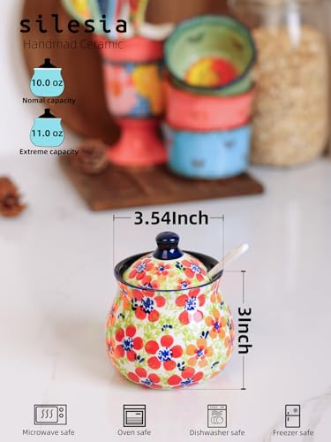silesia Handmade Sugar Bowl with Lid and Spoon, 9 Ounce Ceramic Hand-Painted Sugar Jar for Home in Gift Box, Kitchen Decor, Oven, Dishwasher & Microwave Safe, Jungle Floral - Image 4
