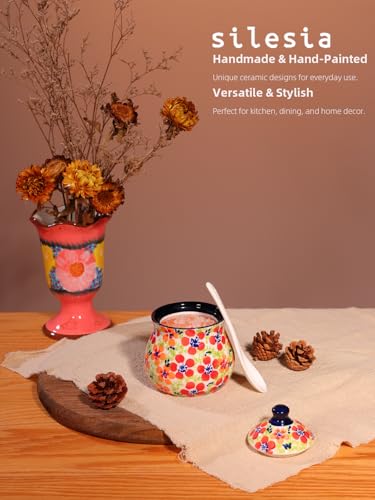 silesia Handmade Sugar Bowl with Lid and Spoon, 9 Ounce Ceramic Hand-Painted Sugar Jar for Home in Gift Box, Kitchen Decor, Oven, Dishwasher & Microwave Safe, Jungle Floral - Image 5