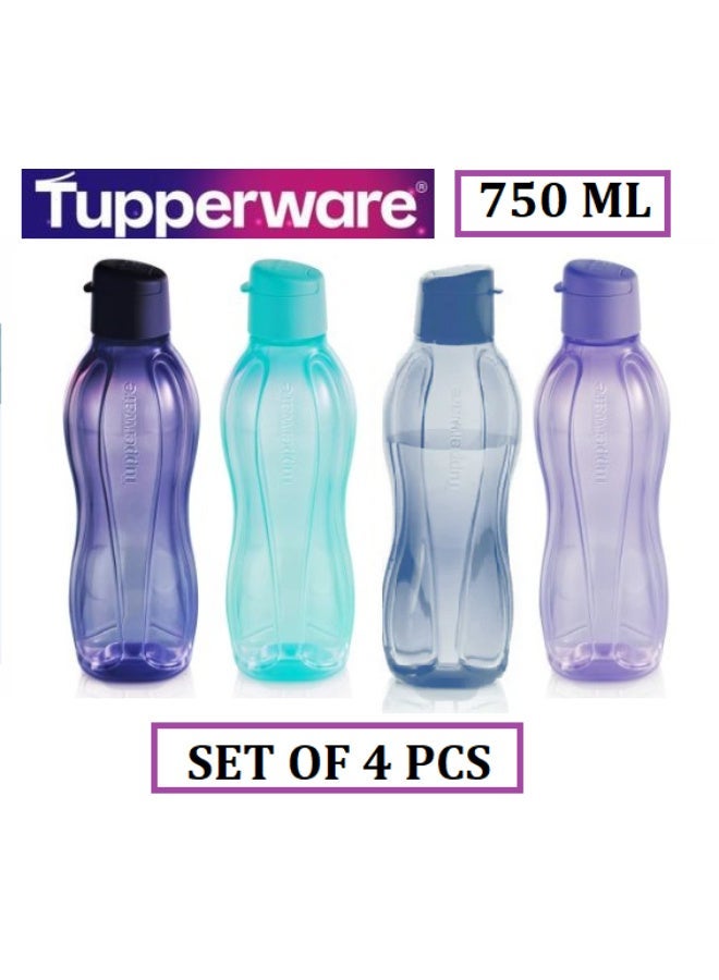 Tupperware Original Reusable - Hydration Fridge Bottle - BPA-Free - Leak Proof - Ideal for Gym, Office, Home Sports, Work & School Fliptop Eco Water Bottle, 750 ML, Image colors (Dark purple, blue, Turquois, Light purple)- set of 4 Piece - Image 1