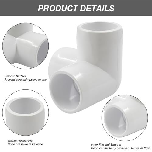 LifCratms 1/2 Inch 3 Way PVC Fitting, 1/2" Pipe Fittings PVC Pipe Joints Elbow Furniture Grade Pipe Connector for DIY Shelf Furniture Greenhouse Tent Pipe Frame - Pack of 4 - Image 3