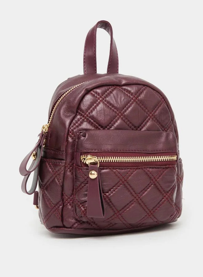 Styli Styli Burgundy Quilted Mini Backpack