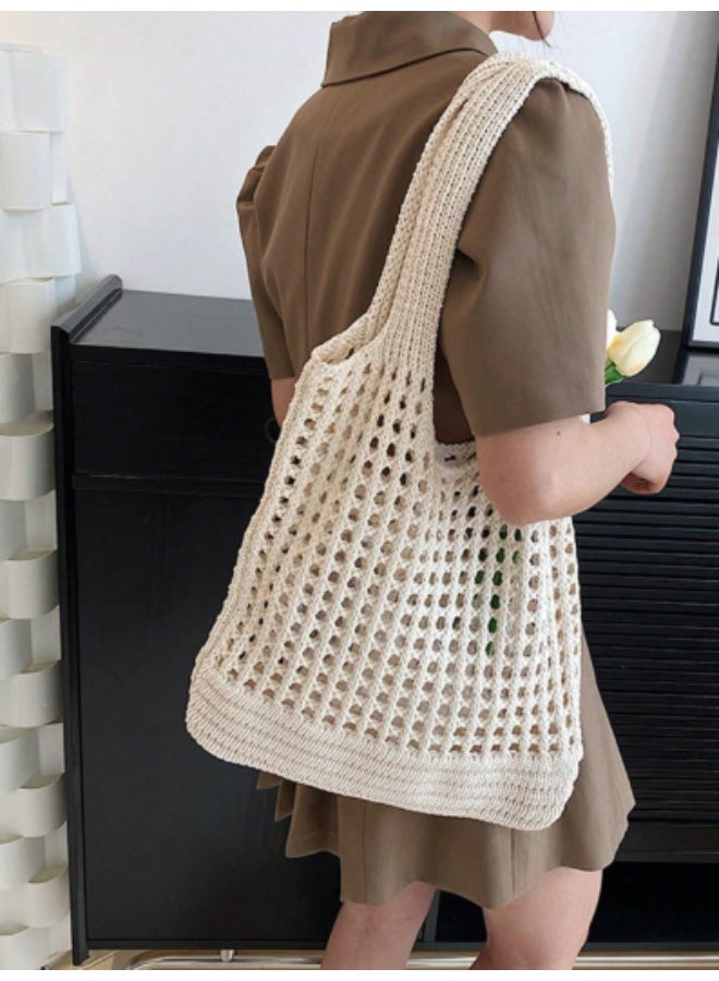 arab Embrace the summer vibe with this beautifully crafted crochet shoulder bag for women and girls. Designed with a retro hollow woven floral pattern, it's the perfect accessory for beach days and vacation trips. Lightweight, spacious, and stylish – it holds all your summer essentials effortlessly!  Dimensions: 30 cm (Length) × 37 cm (Width) × 15 cm (Height)  Material: Durable crochet knit  Floral decor and open-weave design  Lightweight and spacious  Ideal for the beach, shopping, or travel  - Image 5