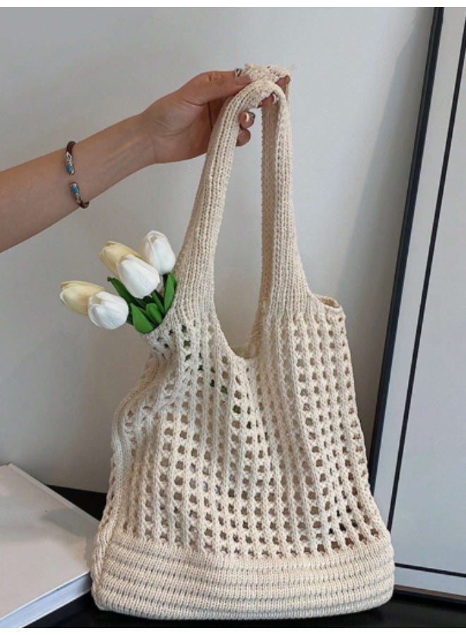 arab Embrace the summer vibe with this beautifully crafted crochet shoulder bag for women and girls. Designed with a retro hollow woven floral pattern, it's the perfect accessory for beach days and vacation trips. Lightweight, spacious, and stylish – it holds all your summer essentials effortlessly!  Dimensions: 30 cm (Length) × 37 cm (Width) × 15 cm (Height)  Material: Durable crochet knit  Floral decor and open-weave design  Lightweight and spacious  Ideal for the beach, shopping, or travel  - Image 1