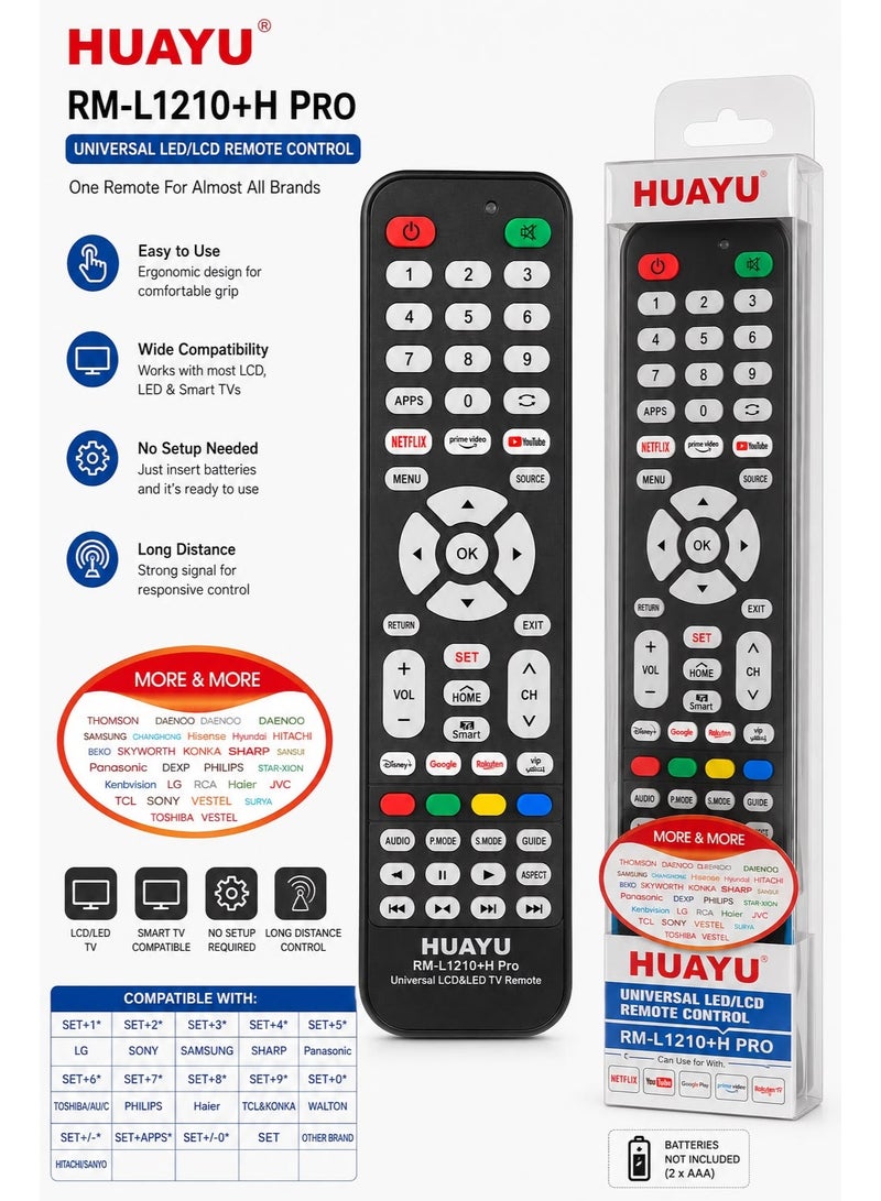 Huayu Universal LCD/LED Smart TV Remote Control - HUAYU RM-L1210+H PRO with Netflix, YouTube, Prime Video Buttons - Image 2