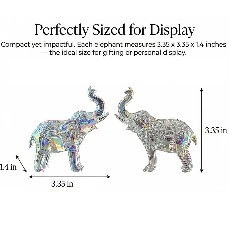 Rotroyce Crystal Elephant Figurines Set of 2, 3.35" Tall Clear Glass Ornaments, Feng Shui Good Luck Animal Decor Gift for Home & Office (Multicolor Elephant 2-Pack) - Image 2
