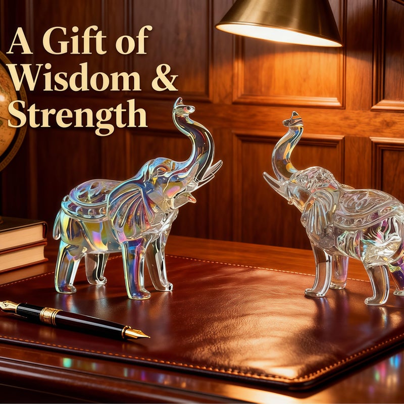 Rotroyce Crystal Elephant Figurines Set of 2, 3.35" Tall Clear Glass Ornaments, Feng Shui Good Luck Animal Decor Gift for Home & Office (Multicolor Elephant 2-Pack) - Image 5
