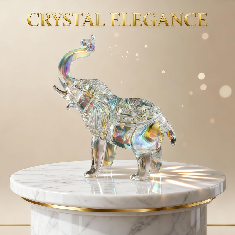 Rotroyce Crystal Elephant Figurines Set of 2, 3.35" Tall Clear Glass Ornaments, Feng Shui Good Luck Animal Decor Gift for Home & Office (Multicolor Elephant 2-Pack) - Image 3