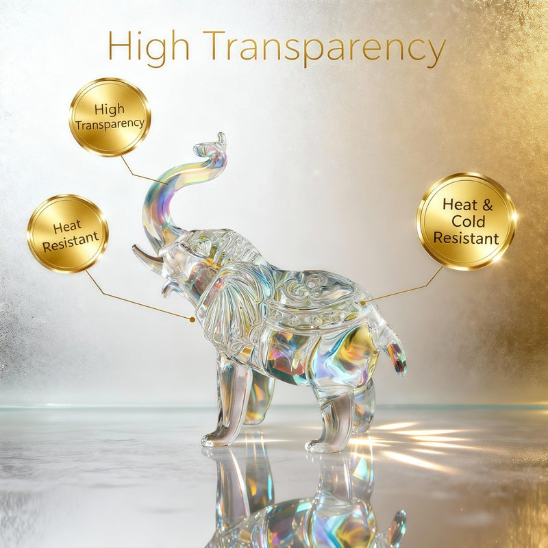 Rotroyce Crystal Elephant Figurines Set of 2, 3.35" Tall Clear Glass Ornaments, Feng Shui Good Luck Animal Decor Gift for Home & Office (Multicolor Elephant 2-Pack) - Image 4