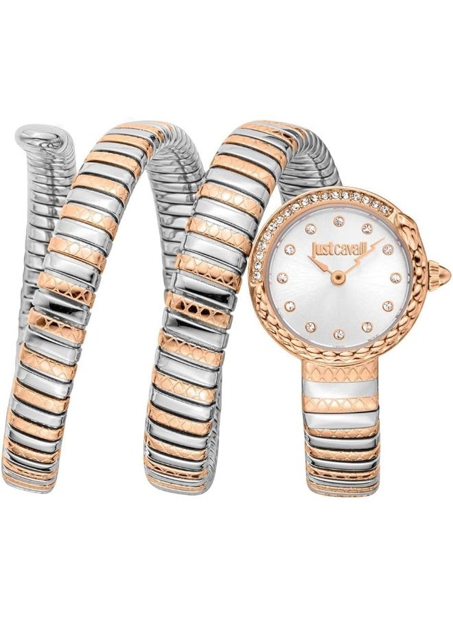 Just Cavalli ساعة JUST CAVALLI للنساء، علبة بلونين فضي وذهبي وردي، قرص فضي، سوار معدني بلونين فضي وذهبي وردي، 2 عقارب، 3 ATM - Image 1