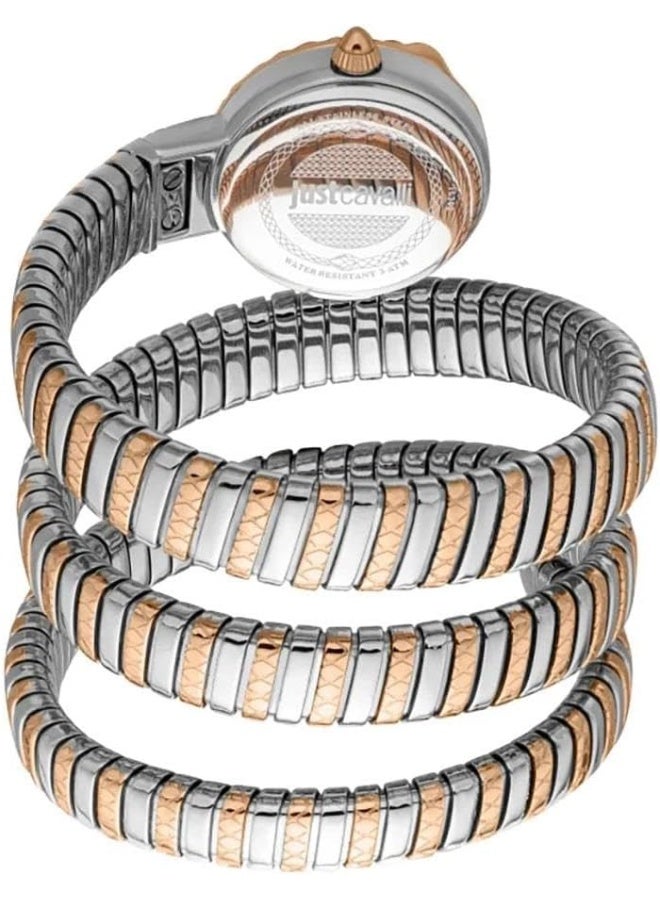 Just Cavalli ساعة JUST CAVALLI للنساء، علبة بلونين فضي وذهبي وردي، قرص فضي، سوار معدني بلونين فضي وذهبي وردي، 2 عقارب، 3 ATM - Image 2