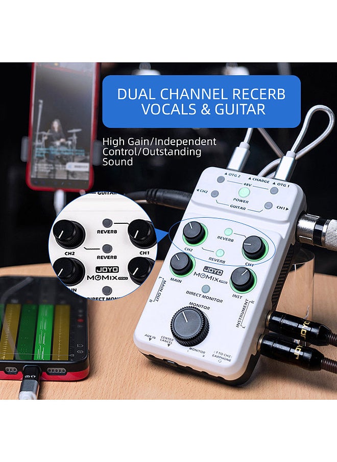 JOYO - JOYO MOMIX PRO Audio Mixer Type-C Phone Powered Plug and Play USB Audio Interface Stereo XLR + 48V Phantom Power Mixer for Live Streaming Recording Podcasting Used in Microphone / Keyboard - Image 1