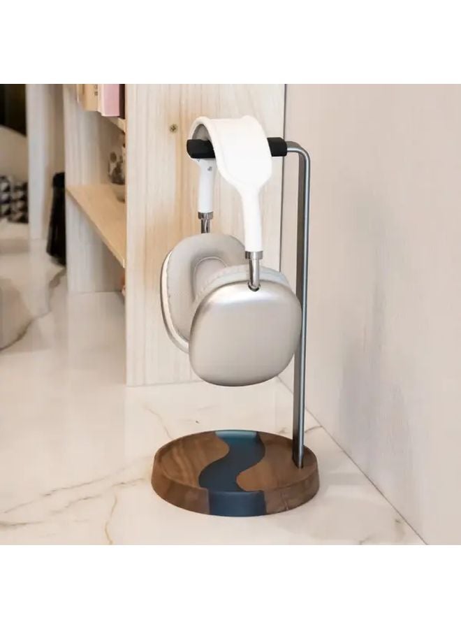 L Shaped Wooden Headphone Stand Elegant Round Design Metal Arm Perfect Gift - Image 5
