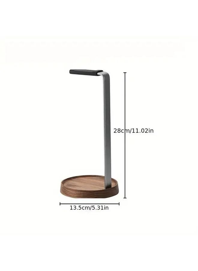 L Shaped Wooden Headphone Stand Elegant Round Design Metal Arm Perfect Gift - Image 3