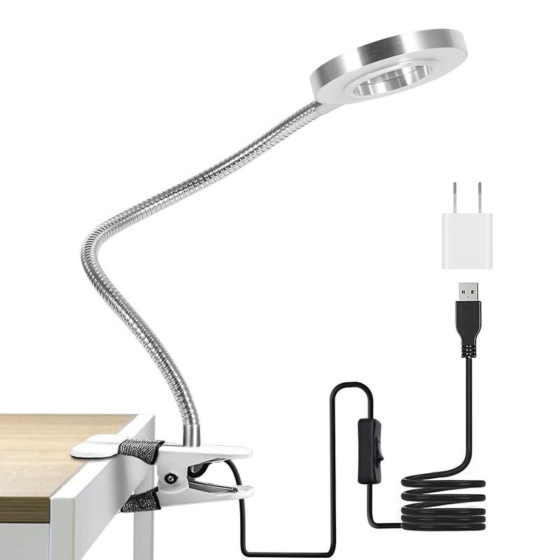 Pinkiou Clip on Lamp Pinkiou Desk Lamp with Clamp for Night Reading Nail Art Makeup Salon LED USB Book Light Clip Clamp Lamp 360°Flexible Gooseneck Bed Lamp 3 Color Models - Image 1