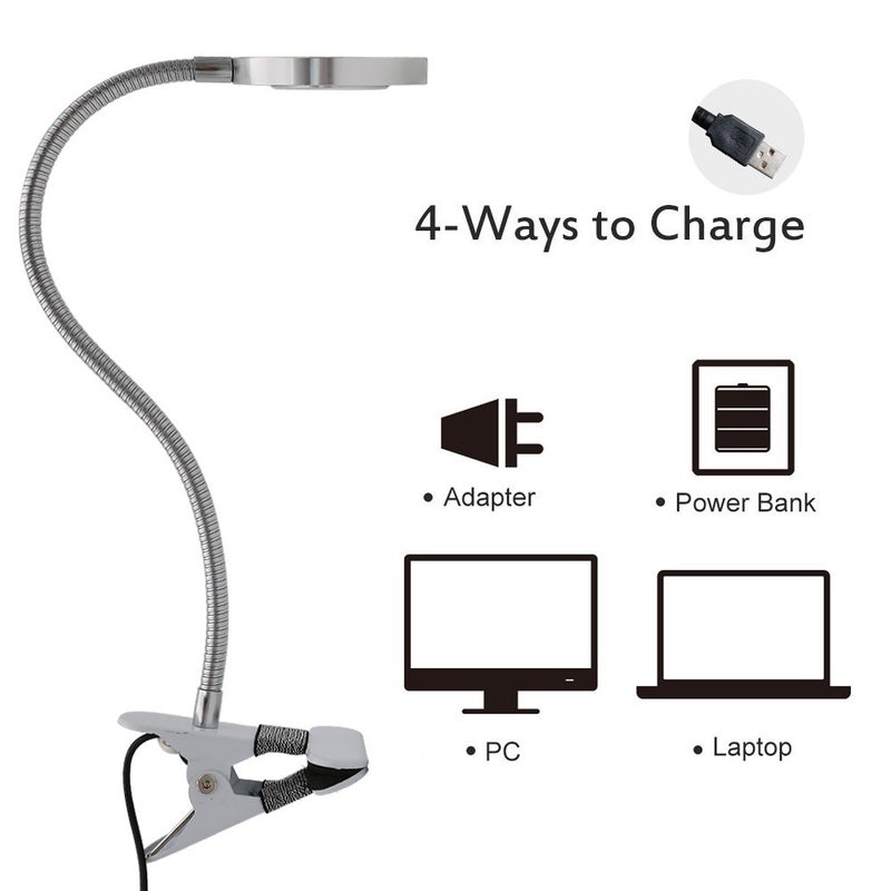 Pinkiou Clip on Lamp Pinkiou Desk Lamp with Clamp for Night Reading Nail Art Makeup Salon LED USB Book Light Clip Clamp Lamp 360°Flexible Gooseneck Bed Lamp 3 Color Models - Image 3