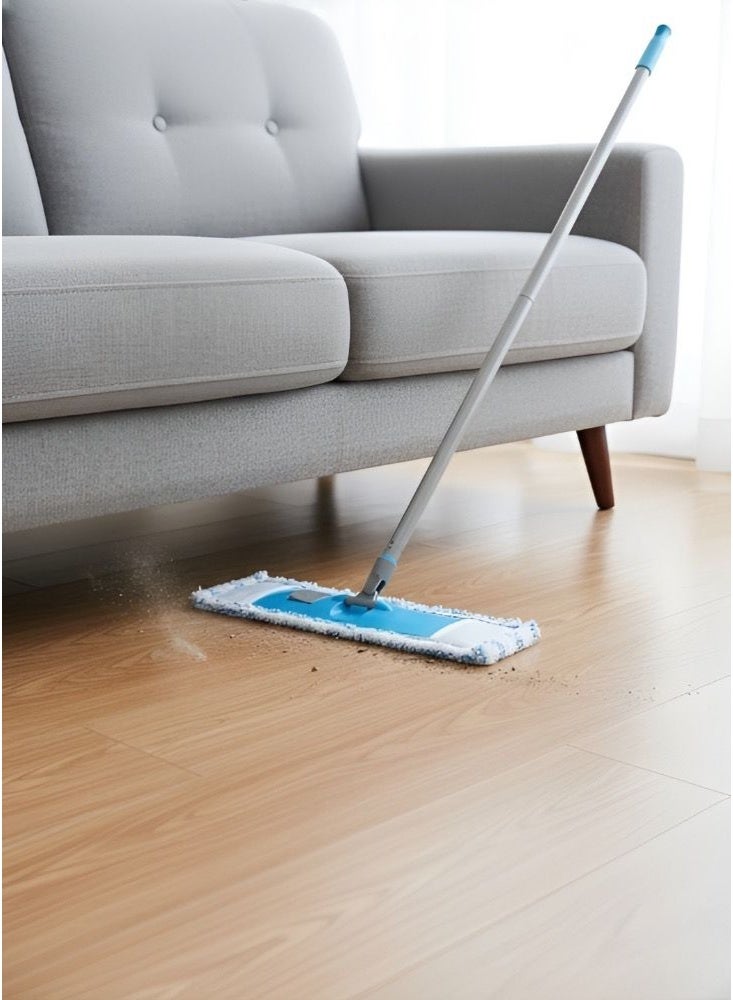 إليفان ممسحة أرضية مسطحة لتنظيف الأرضيات، ممسحة أرضية من الألياف الدقيقة للصفائح الخشبية والأرضيات الصلبة وبلاط الفينيل والغبار والرطب مع وسادتين من الشانيل قابلة للغسل وممسحة جافة للحمام المطبخ (أزرق) - Image 3