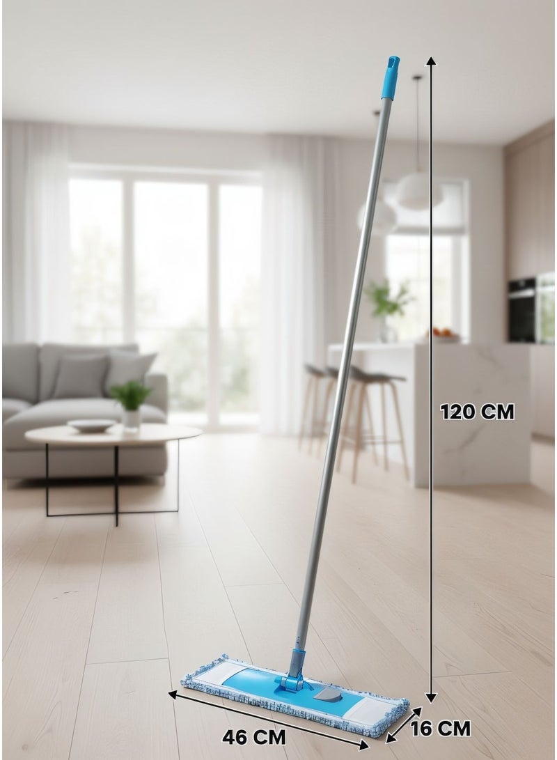 إليفان ممسحة أرضية مسطحة لتنظيف الأرضيات، ممسحة أرضية من الألياف الدقيقة للصفائح الخشبية والأرضيات الصلبة وبلاط الفينيل والغبار والرطب مع وسادتين من الشانيل قابلة للغسل وممسحة جافة للحمام المطبخ (أزرق) - Image 2
