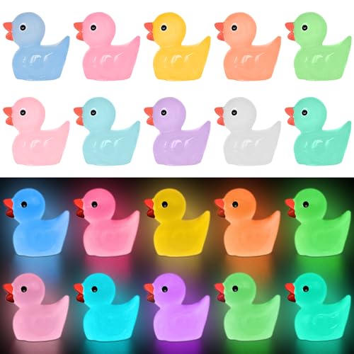 Yuronam 70 Pcs Luminous Tiny Ducks Mini Resin Ducks Glow in The Dark Duck Miniature Ornaments for Slime Dollhouse Garden DecorationMulti Colors - Image 1