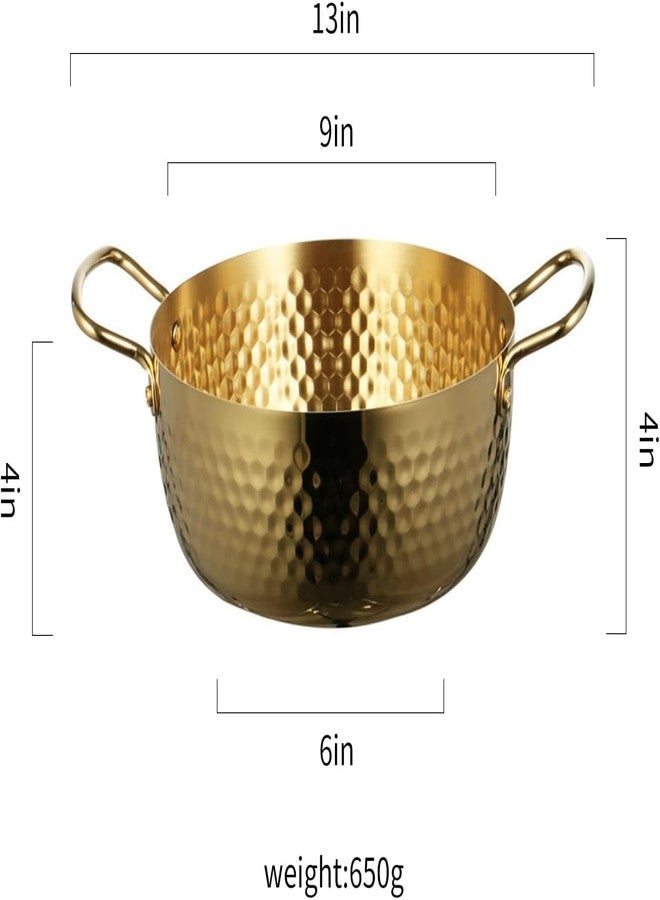HEVASNEK Elegant Gold Hammered Stainless Steel Noodle Pot with Double Handles - Versatile Korean Ramen Cooker Perfect for Soup, Curry, Pasta, and Hearty Stews! - Image 2