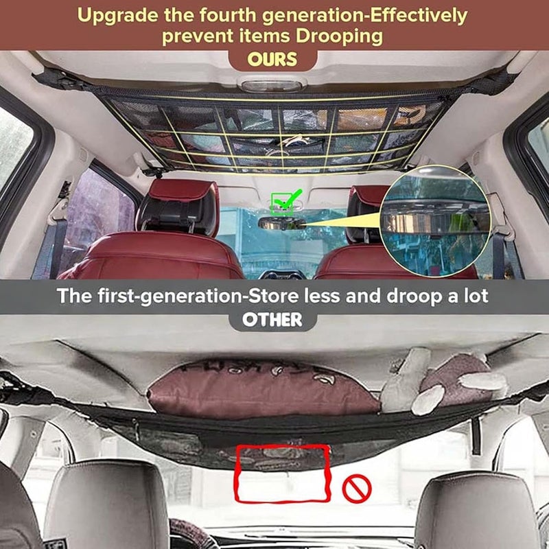 Car Ceiling Net Pocket, Double Layer Breathable Mesh Roof Storage Organizer for Road Trip SUV RV Easy Installation - Image 4