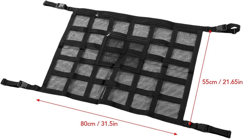 Car Ceiling Net Pocket, Double Layer Breathable Mesh Roof Storage Organizer for Road Trip SUV RV Easy Installation - Image 2