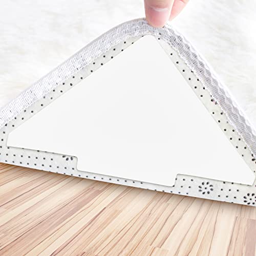 Sahhika Rug Tape, 10 Pcs Double Sided Non Slip Reusable Rug Stopper, Washable Rug Tape for Hardwood Floors, Tile Floors, Carpets, Floor Mats, Wall (Peal White) - Image 1