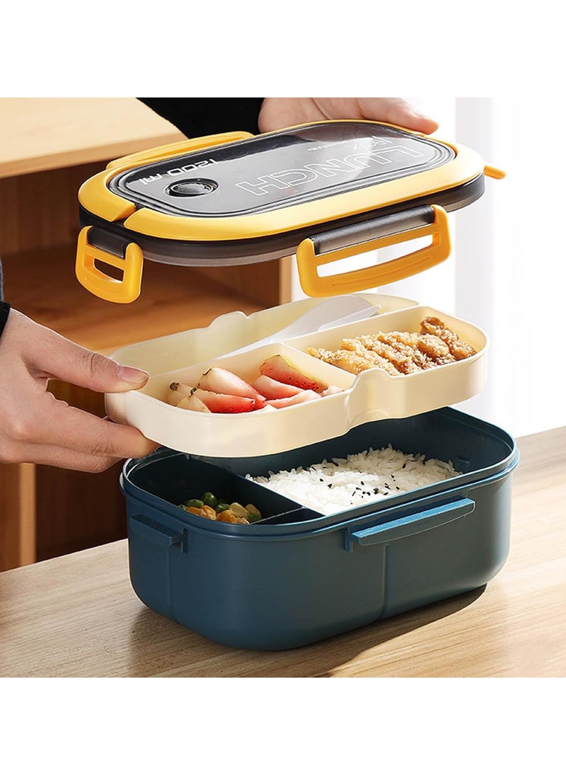 Portable Lunch Box Large Capacity Lunch Box Divided Bento Box Divided Lunch Box Fresh-keeping Box Microwave Friendly Design 1200ml (Blue) - Image 5