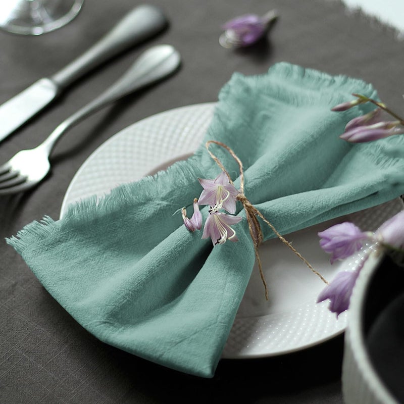 Ayuzawa Handmade Cloth Napkins 100 Cotton Napkins with FringeDelicate Handmade Cloth Napkins for Dinners Parties Weddings and More18 x 18 Inch Set of 6  Turquoise - Image 1