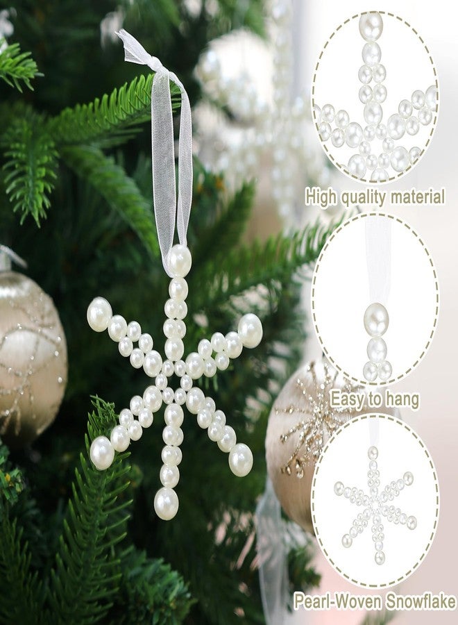 Beeveer 12 Pcs White Snowflakes Ornaments for Christmas Tree Pearl Snowflake Hanging Decor Christmas Tree Ornaments for Winter Wonderland Xmas Holiday Party Gift Window Indoor Home Decor - Image 2