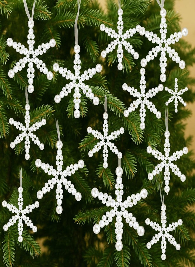Beeveer 12 Pcs White Snowflakes Ornaments for Christmas Tree Pearl Snowflake Hanging Decor Christmas Tree Ornaments for Winter Wonderland Xmas Holiday Party Gift Window Indoor Home Decor - Image 1