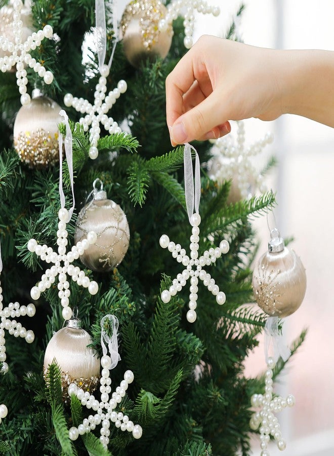Beeveer 12 Pcs White Snowflakes Ornaments for Christmas Tree Pearl Snowflake Hanging Decor Christmas Tree Ornaments for Winter Wonderland Xmas Holiday Party Gift Window Indoor Home Decor - Image 3