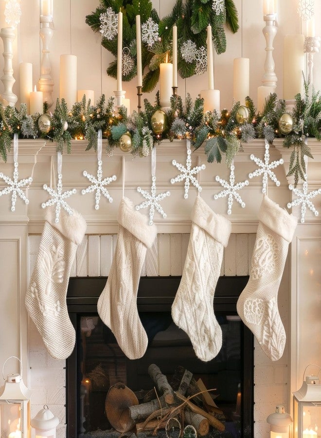 Beeveer 12 Pcs White Snowflakes Ornaments for Christmas Tree Pearl Snowflake Hanging Decor Christmas Tree Ornaments for Winter Wonderland Xmas Holiday Party Gift Window Indoor Home Decor - Image 5