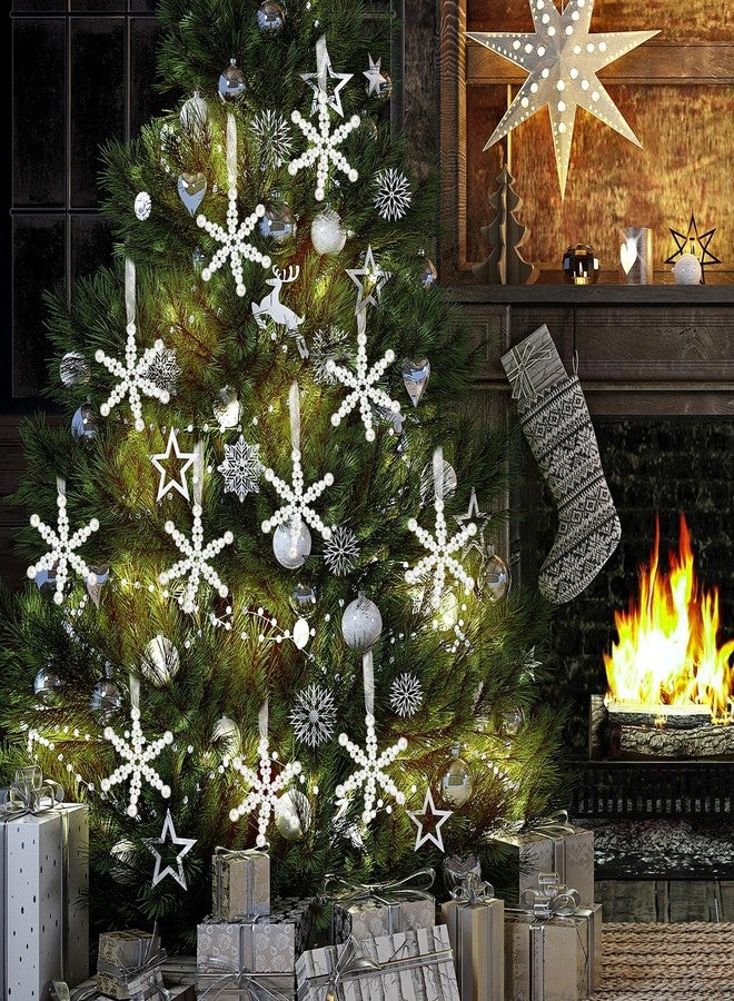 Beeveer 12 Pcs White Snowflakes Ornaments for Christmas Tree Pearl Snowflake Hanging Decor Christmas Tree Ornaments for Winter Wonderland Xmas Holiday Party Gift Window Indoor Home Decor - Image 4