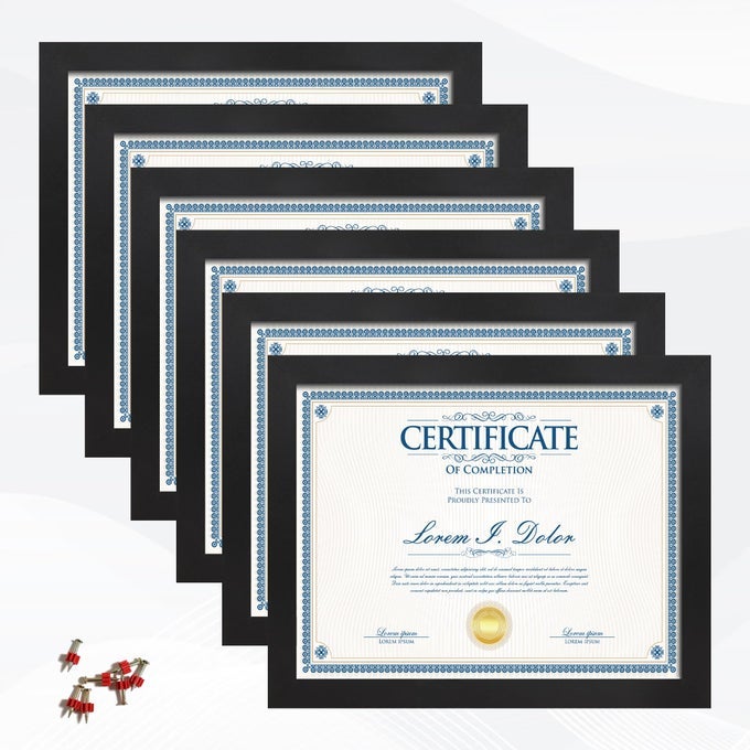 85x11 Picture Frame set of 6 Multi Certificate 85 by 11 Picture Frames Bulk Document Diploma Award Frame for Wall Hanging or Tabletop Display Black